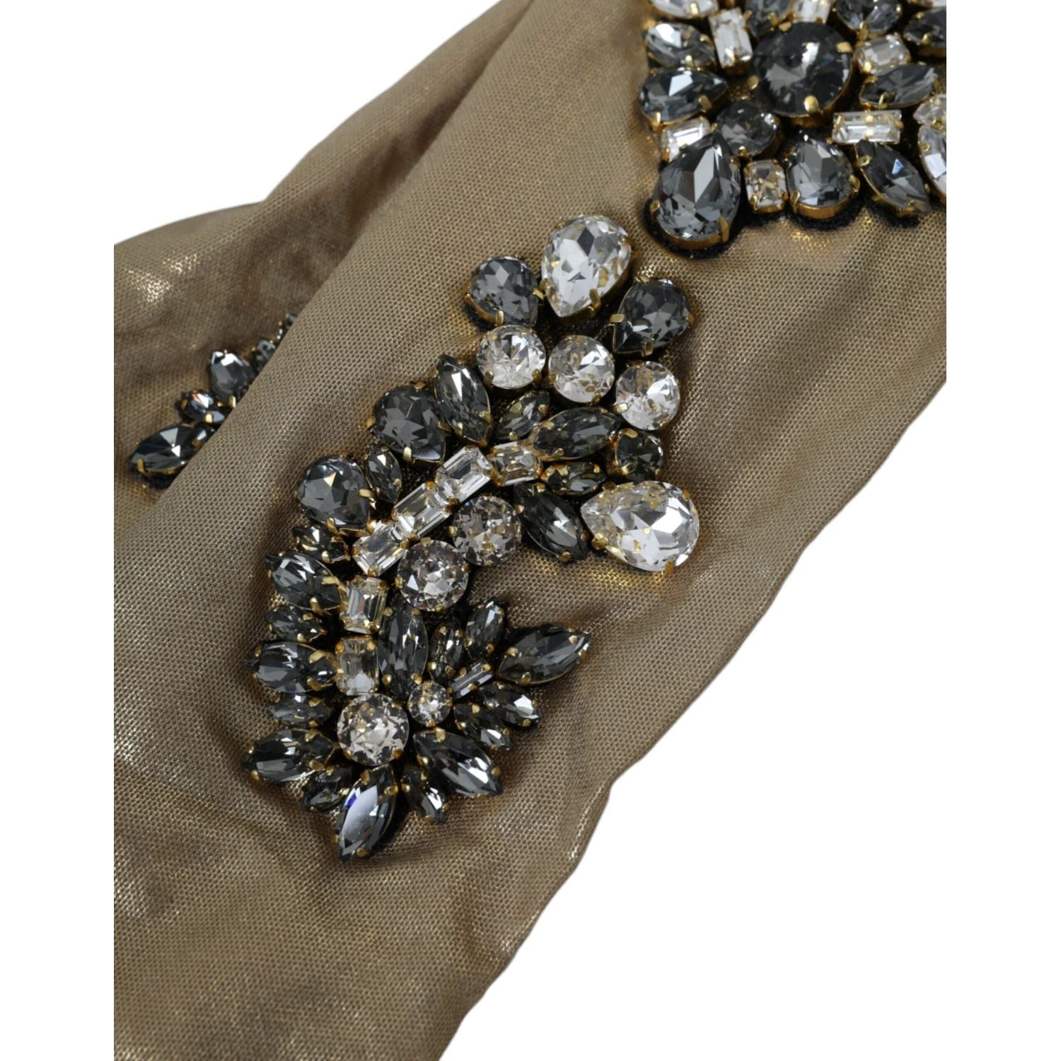 قفازات دولتشي آند غابانا من الساتان والكريستال باللون البيج بطول الكوع