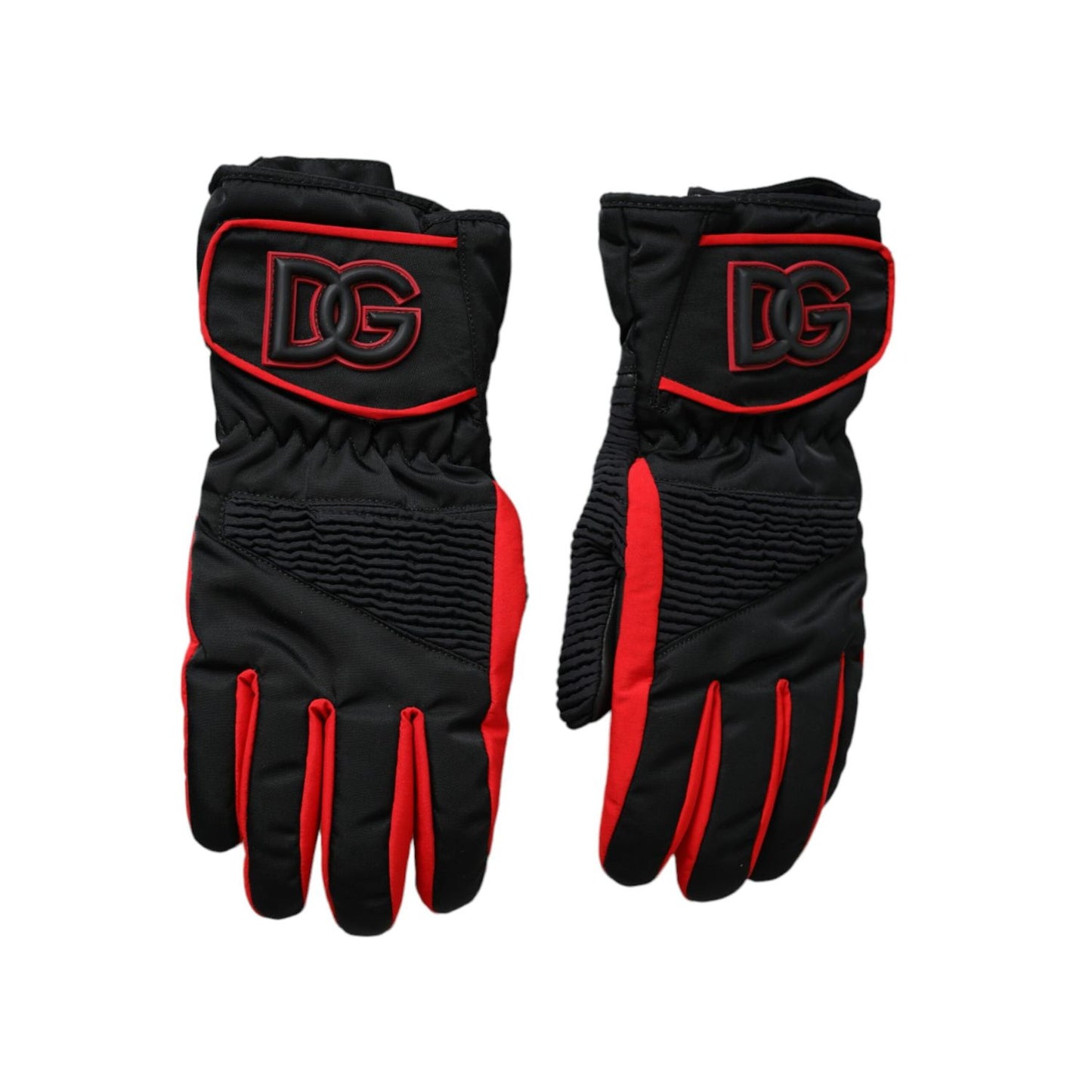Dolce & Gabbana Black Red Nylon Wrist Length Gloves