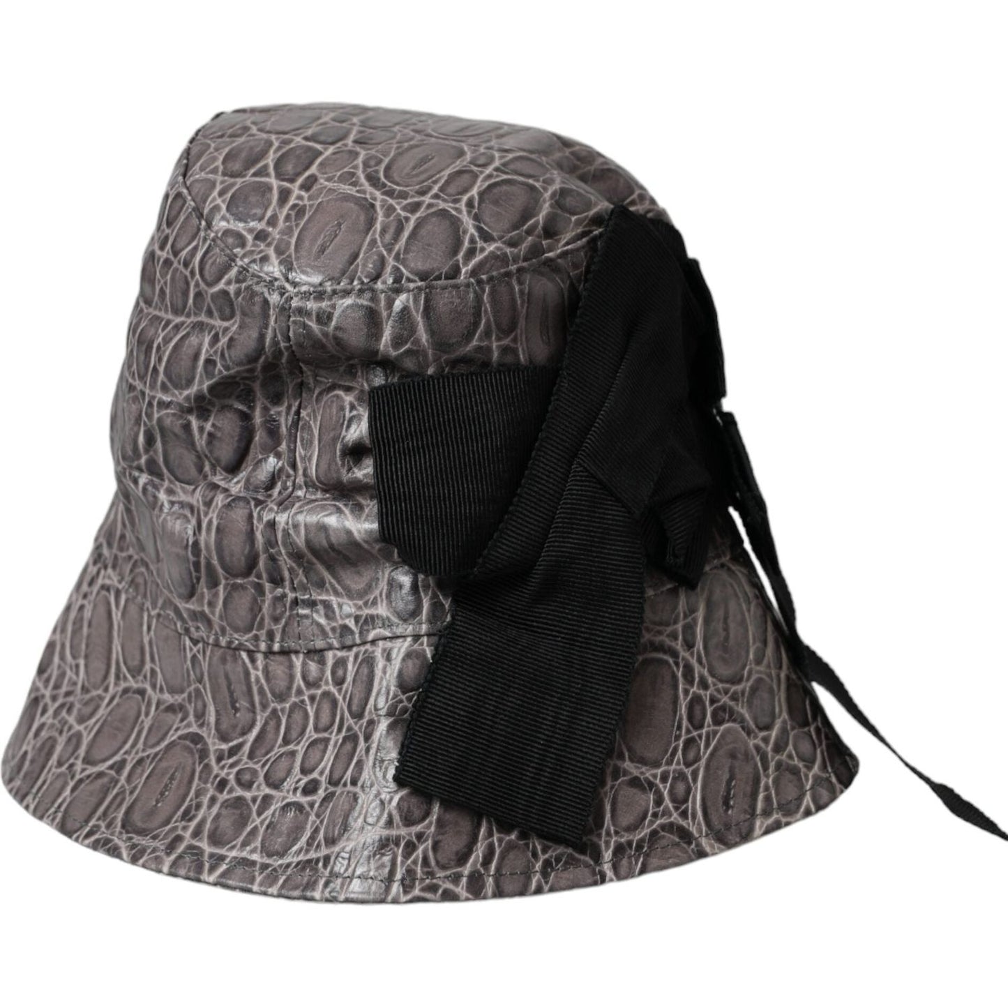 Dolce & Gabbana Black Gray Patterned Leather Bucket Hat