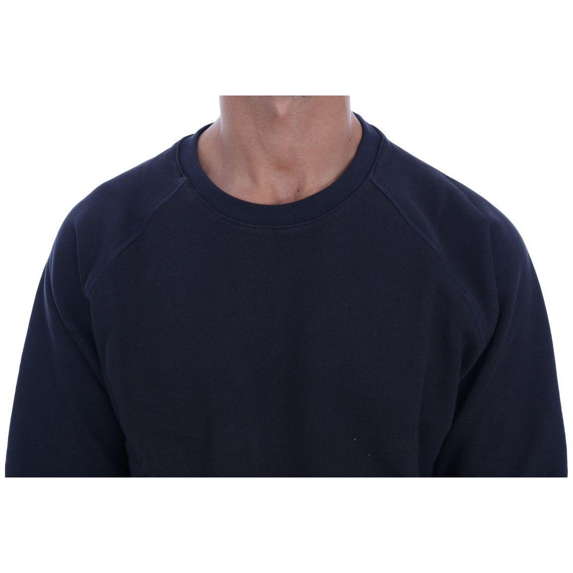 Daniele Alessandrini Chic Dark Blue Crewneck Cotton Sweater Daniele Alessandrini