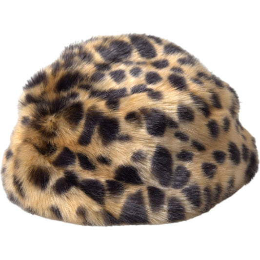 Dolce & Gabbana Brown Leopard Fur Women Bucket Hat Dolce & Gabbana