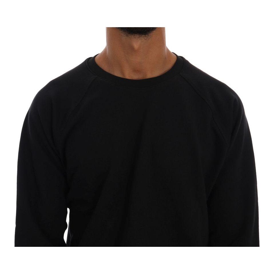 Daniele Alessandrini Elegant Black Cotton Crewneck Sweater Daniele Alessandrini