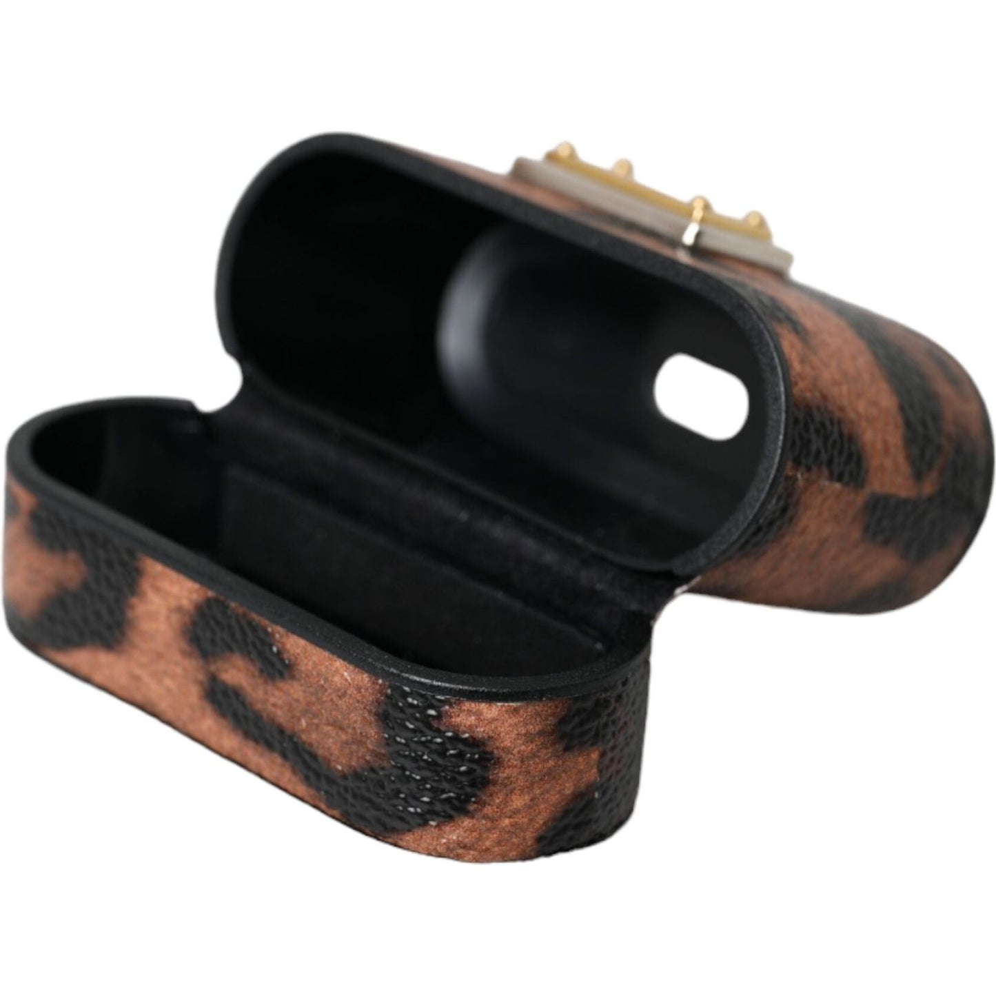 Dolce & Gabbana Brown Leopard Calf Leather Logo Plaque Airpods Case Dolce & Gabbana