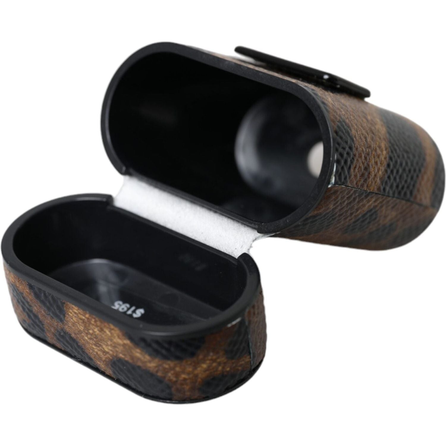 حافظة سماعات Airpods من Dolce &amp; Gabbana مصنوعة من جلد العجل باللون البني مع لوحة معدنية بشعار