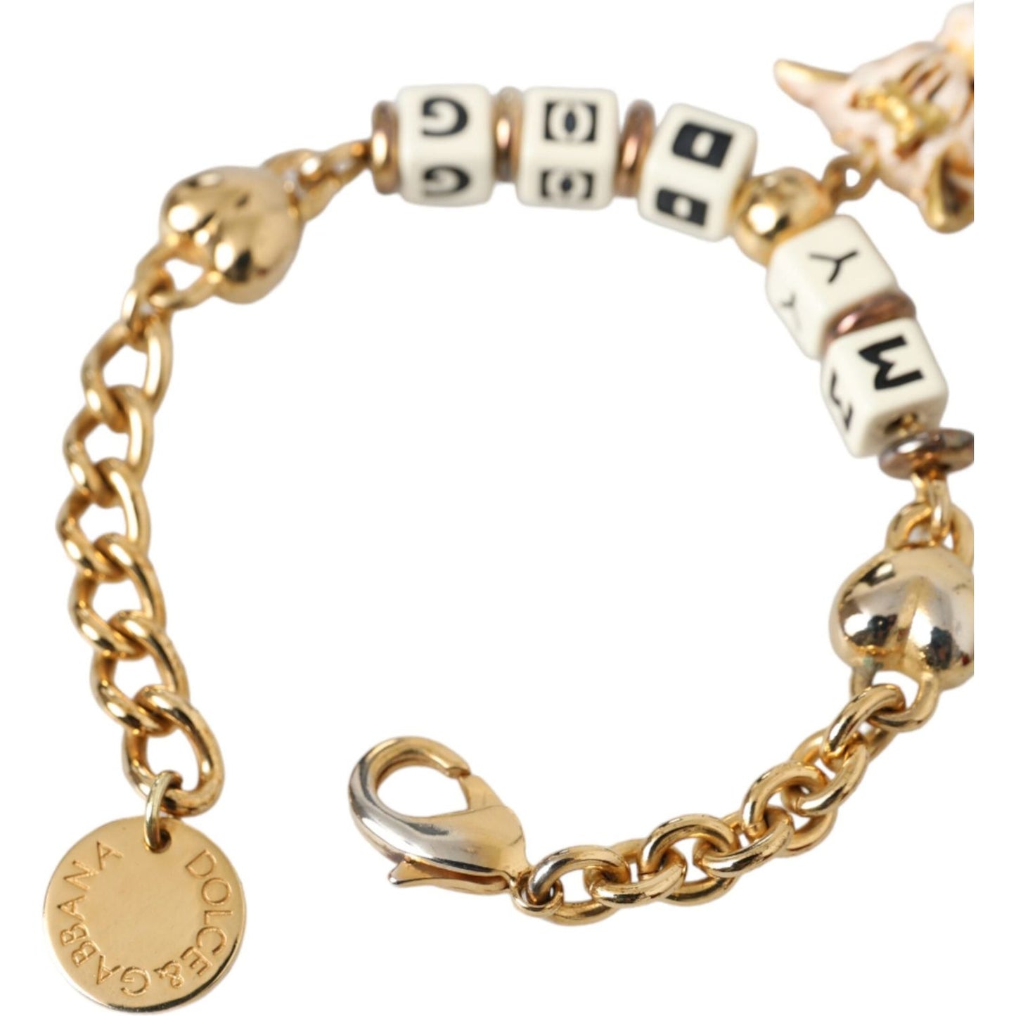 Dolce & Gabbana Gold Tone Brass Chain MY DOG Heart Bracelet Dolce & Gabbana