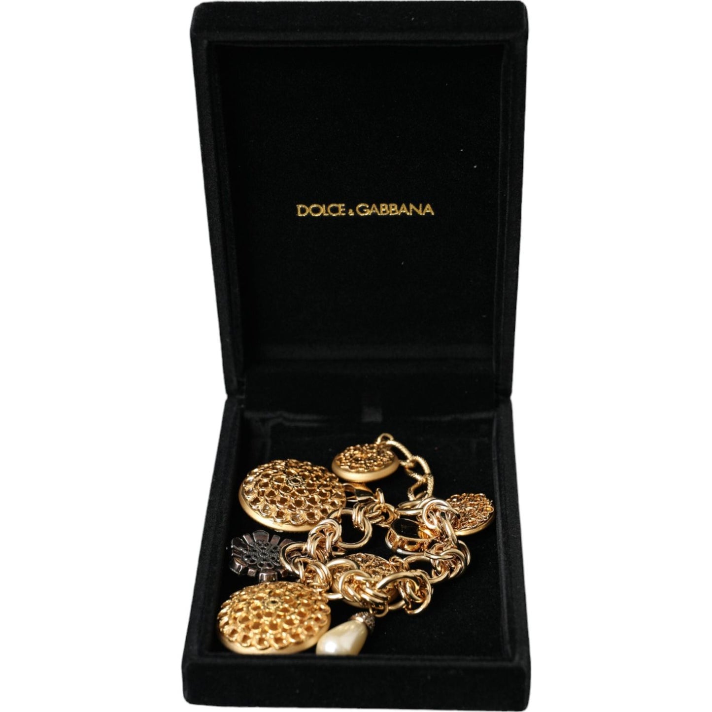 Dolce & Gabbana Gold Tone Brass Chain Crystal Women Bracelet Dolce & Gabbana