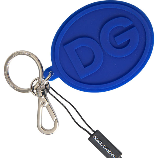 Dolce & Gabbana Blue Rubber DG Logo Silver Brass Metal Keyring Keychain Dolce & Gabbana