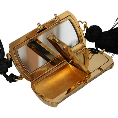 Dolce & Gabbana Beige Exotic Leather Mini Mirror Tassel Make Up Holder Bag