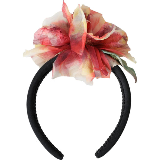 Dolce & Gabbana Rose Pink Silk Floral Black Tiara Women Hairband Diadem Dolce & Gabbana