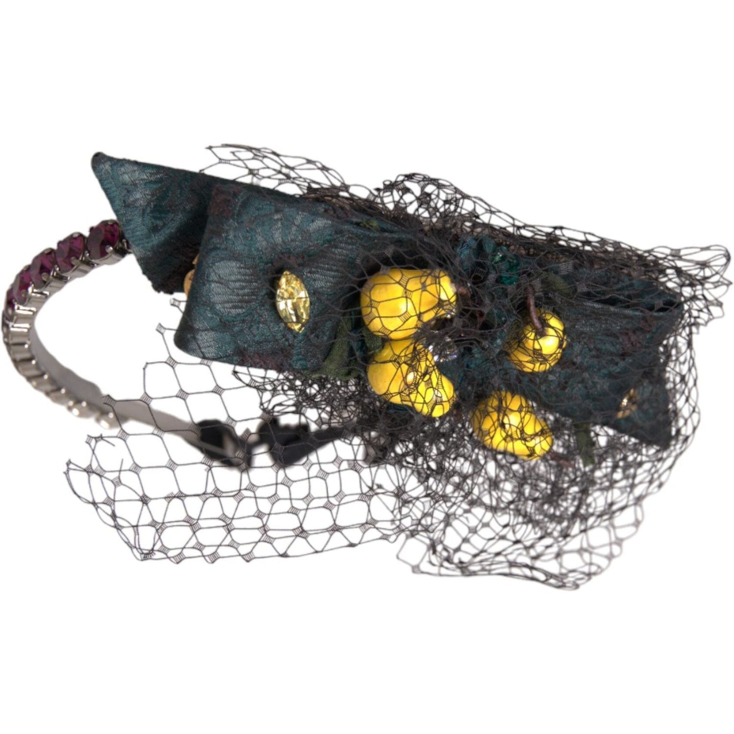 Dolce & Gabbana Black Lemons Sicily Purple Crystal Net Headband Diadem