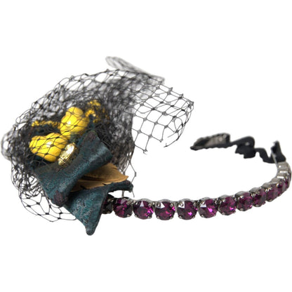 Dolce & Gabbana Black Lemons Sicily Purple Crystal Net Headband Diadem
