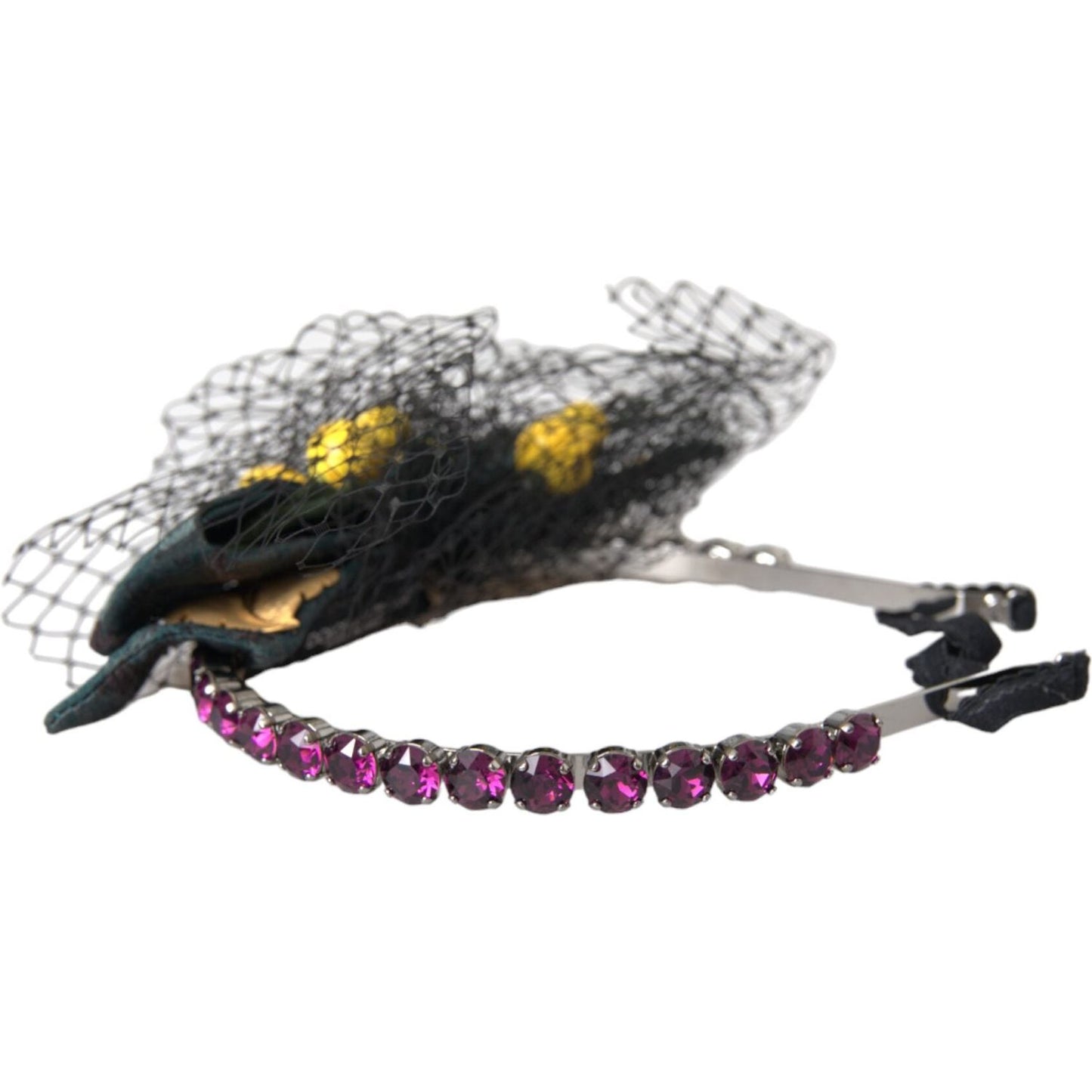 Dolce & Gabbana Black Lemons Sicily Purple Crystal Net Headband Diadem Dolce & Gabbana