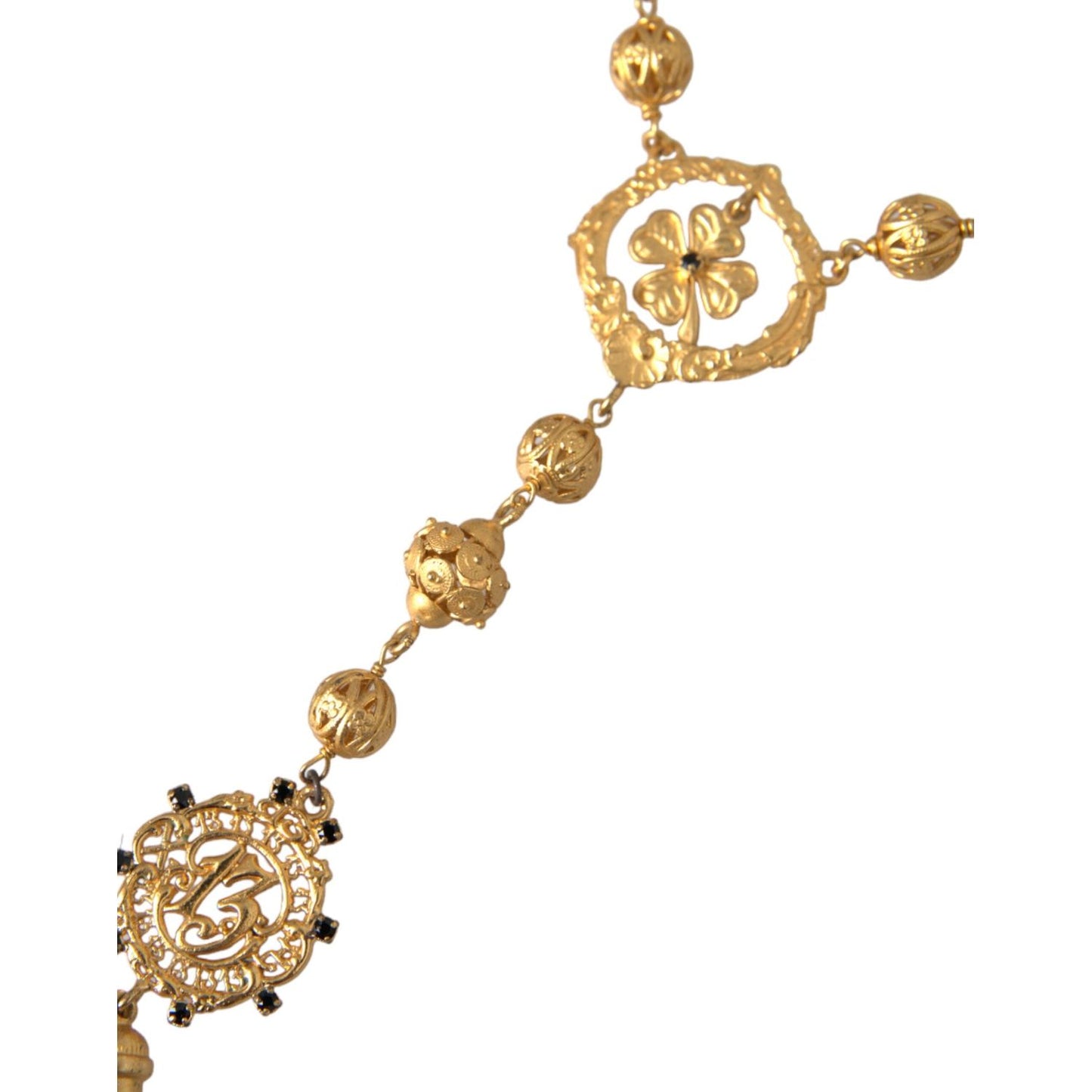 Dolce & Gabbana Gold Tone Chain Brass Beaded Statement Sicily Necklace Dolce & Gabbana