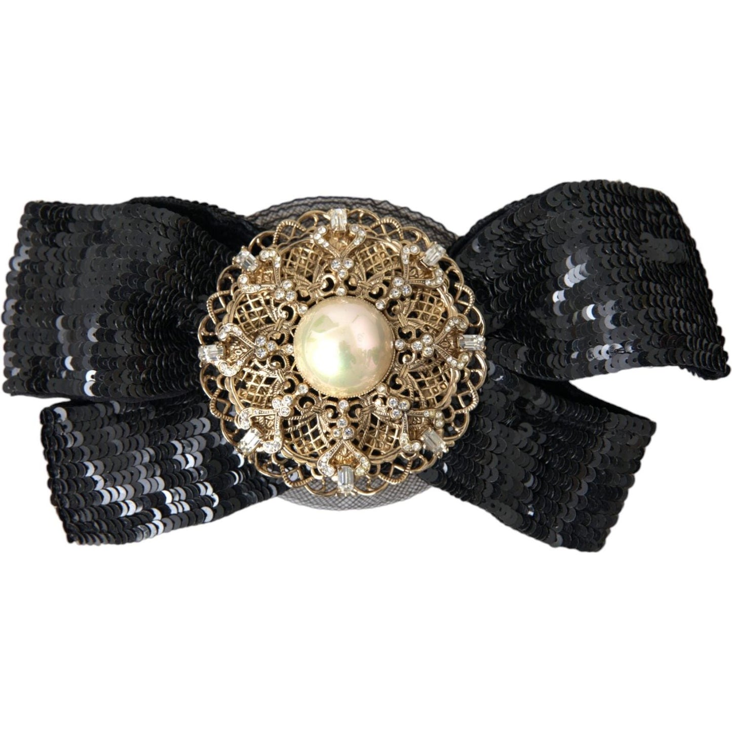 Dolce & Gabbana Black Sequin Pearl Handmade Brooch Hair Pin Dolce & Gabbana