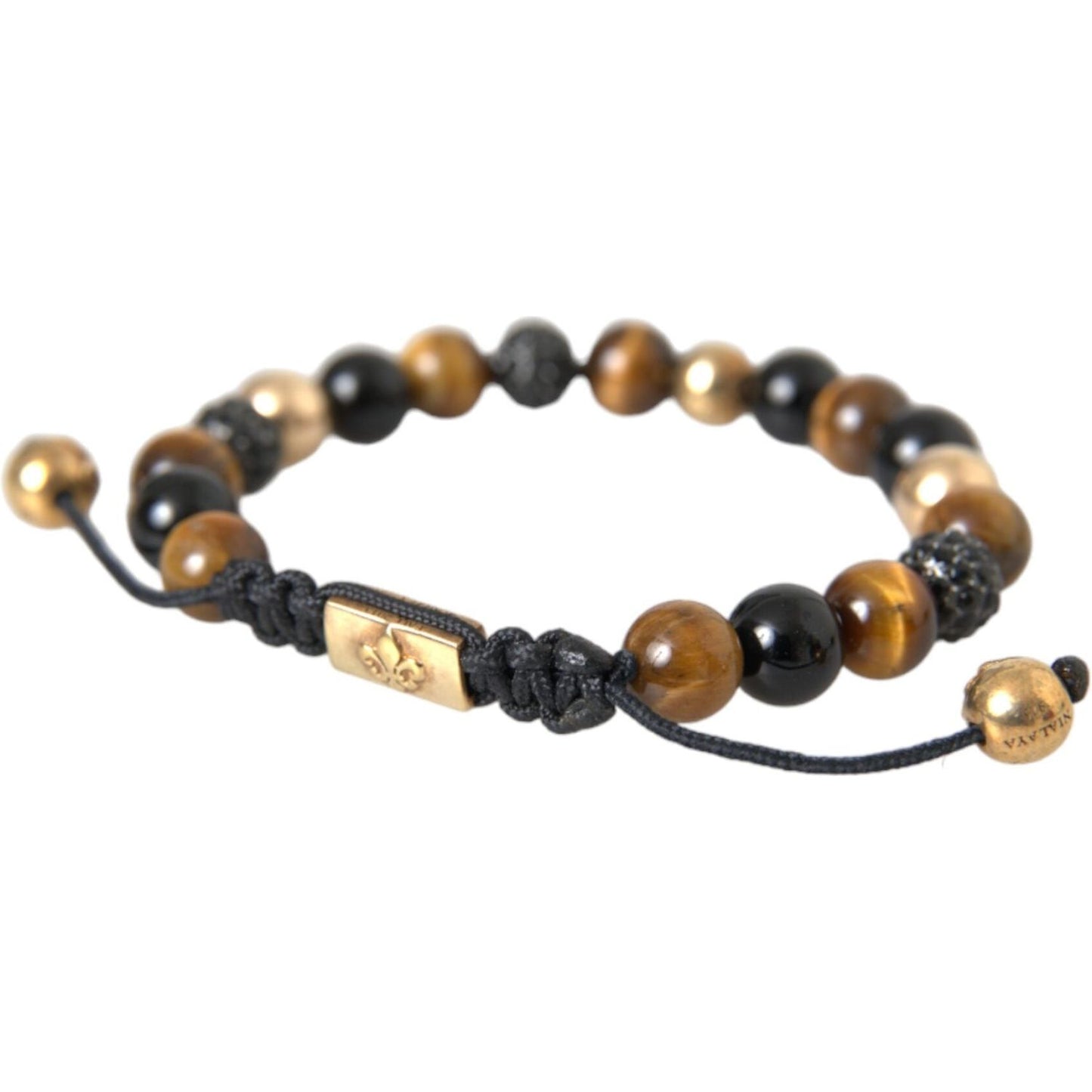 Nialaya CZ Ball Tiger Eye Stone Copper Beaded Men Bracelet Nialaya