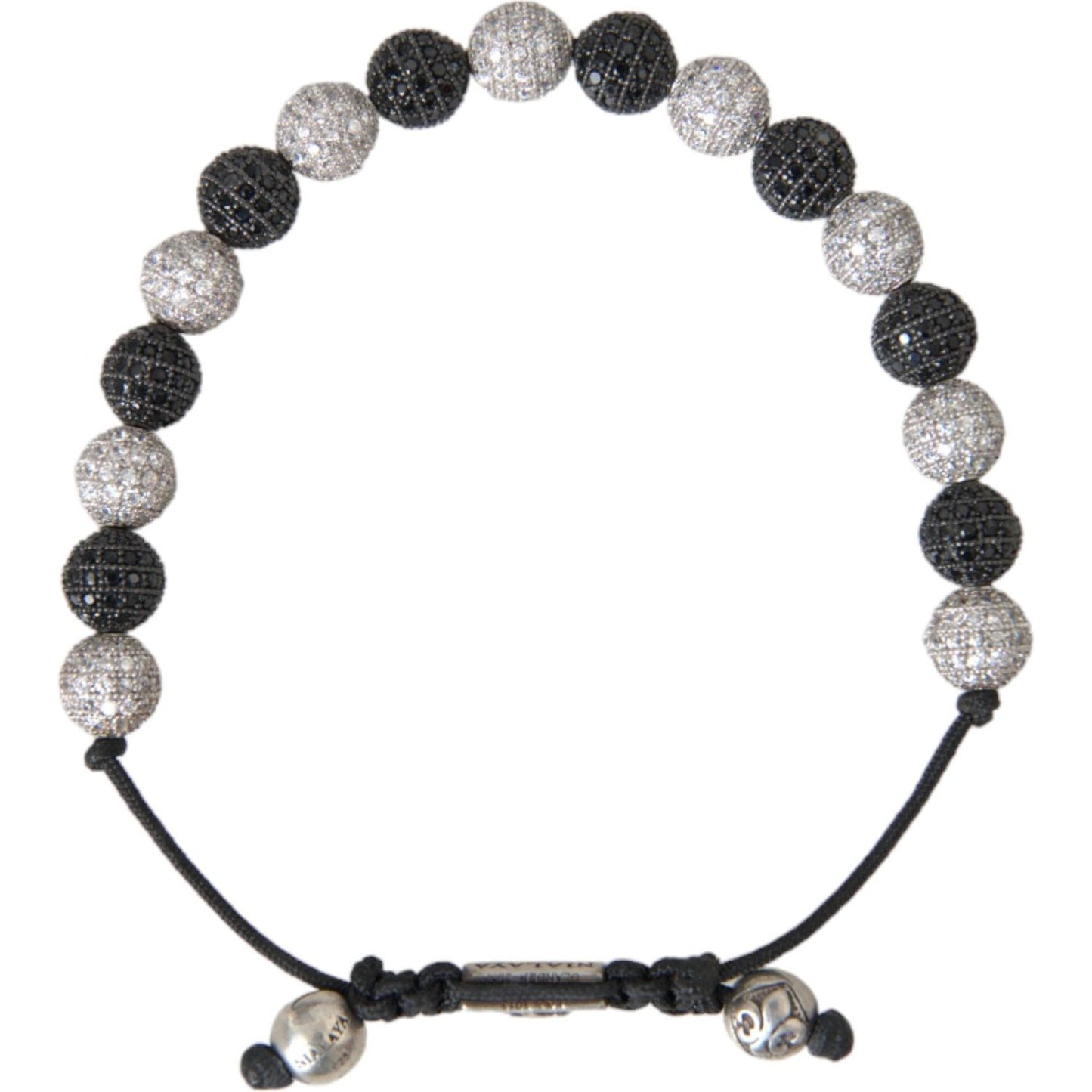 Nialaya CZ Crystal Ball Black White Beaded Bracelet