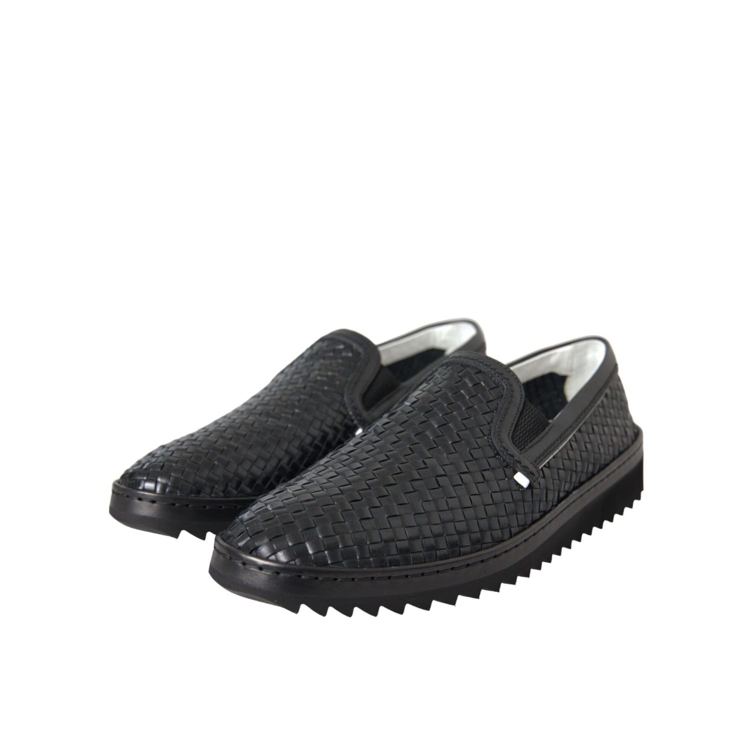 Dolce & Gabbana Black Woven Buffalo Leather Men Loafers Shoes