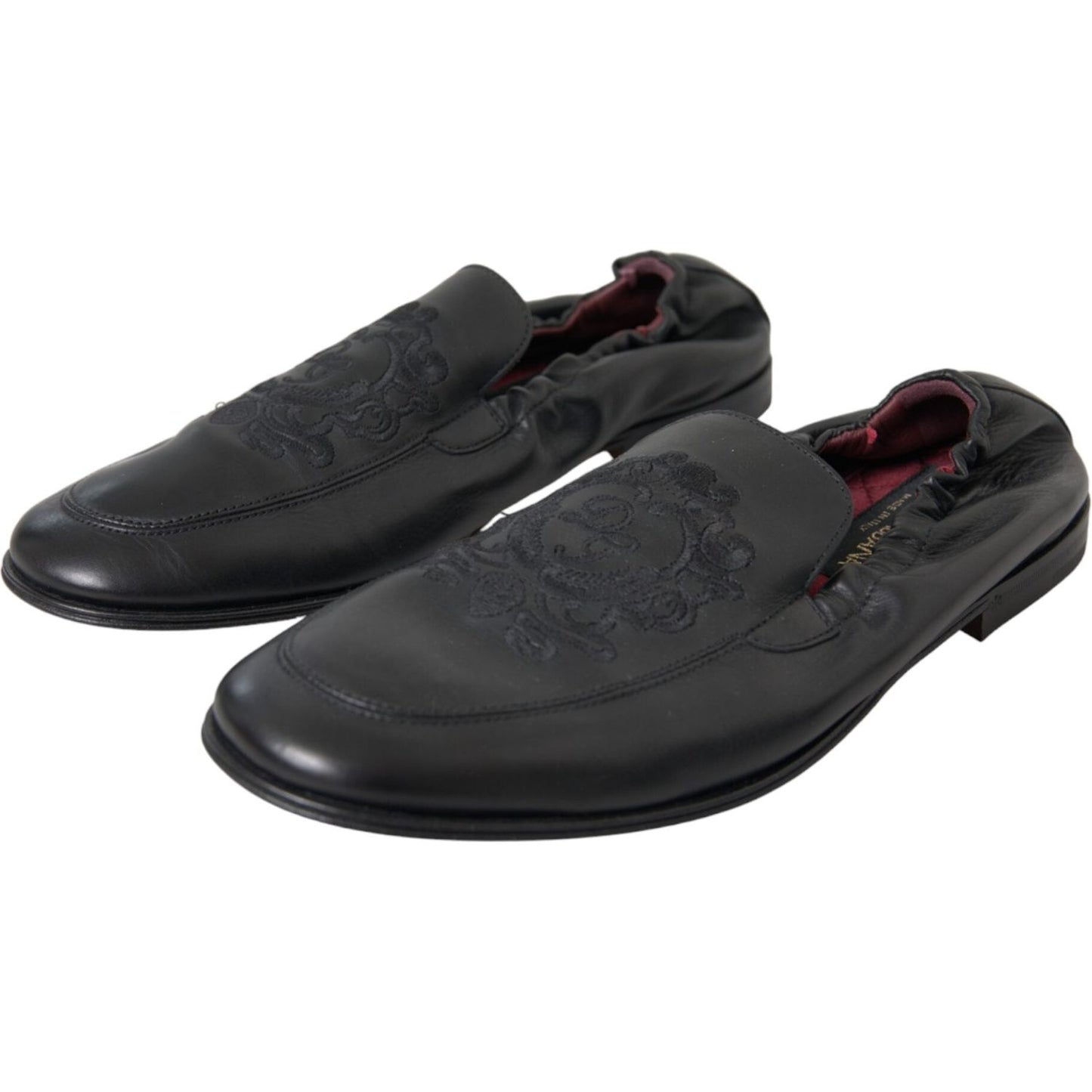 Dolce & Gabbana Black Logo Embroidered Leather Loafer Men Dress Shoes Dolce & Gabbana