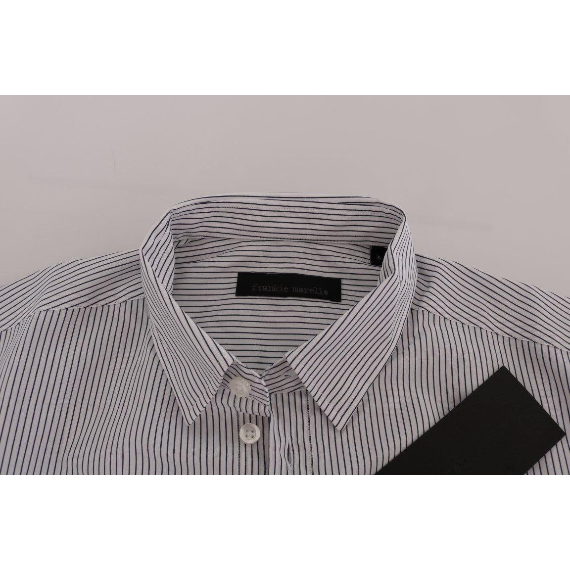 Frankie Morello White Blue Striped Casual Cotton Regular Fit Shirt
