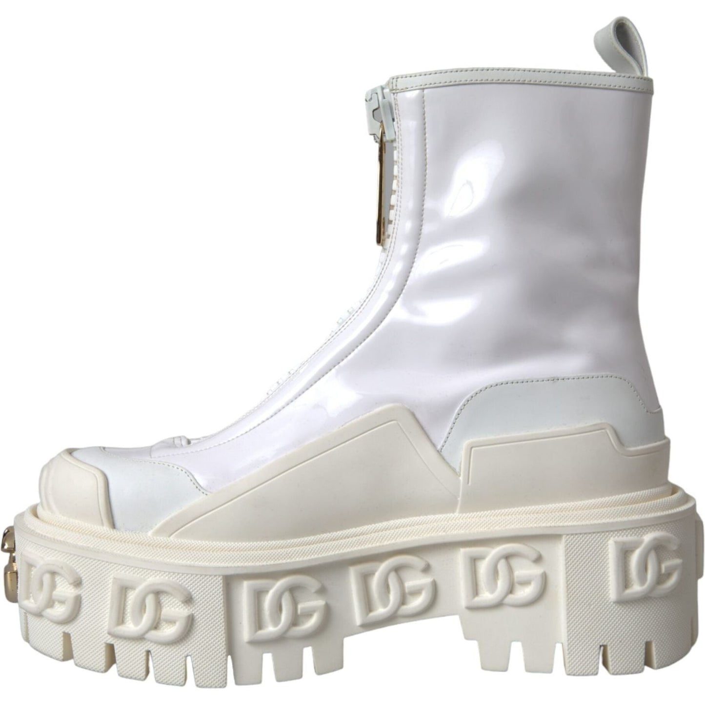 Dolce & Gabbana White Leather Rubber Logo Ankle Boots Shoes Dolce & Gabbana