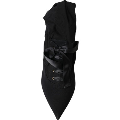 Dolce & Gabbana Black Stiletto Heels Mid Calf Boots Shoes