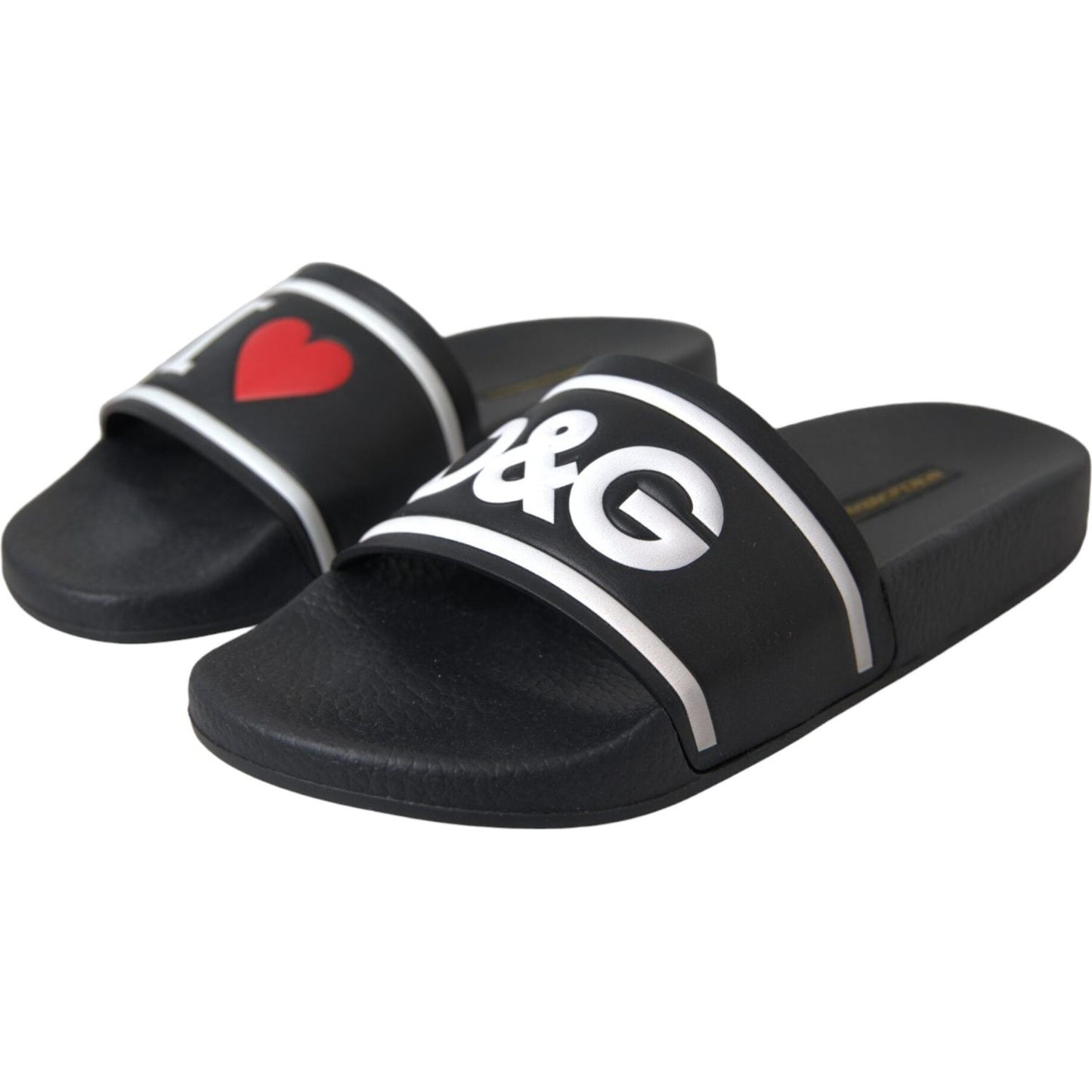 Dolce & Gabbana Black Leather I Love D&G Sandals Slides Shoes Dolce & Gabbana