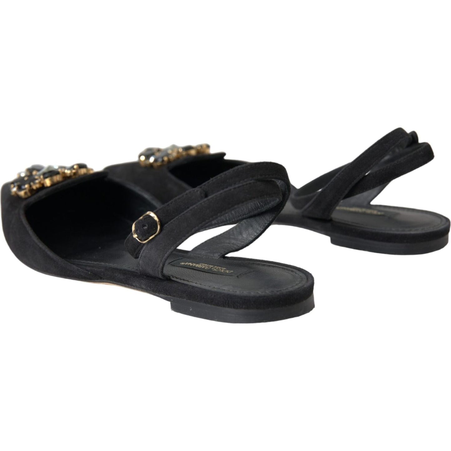 Dolce & Gabbana Black Leather Crystal Slingback Sandals Shoes Dolce & Gabbana