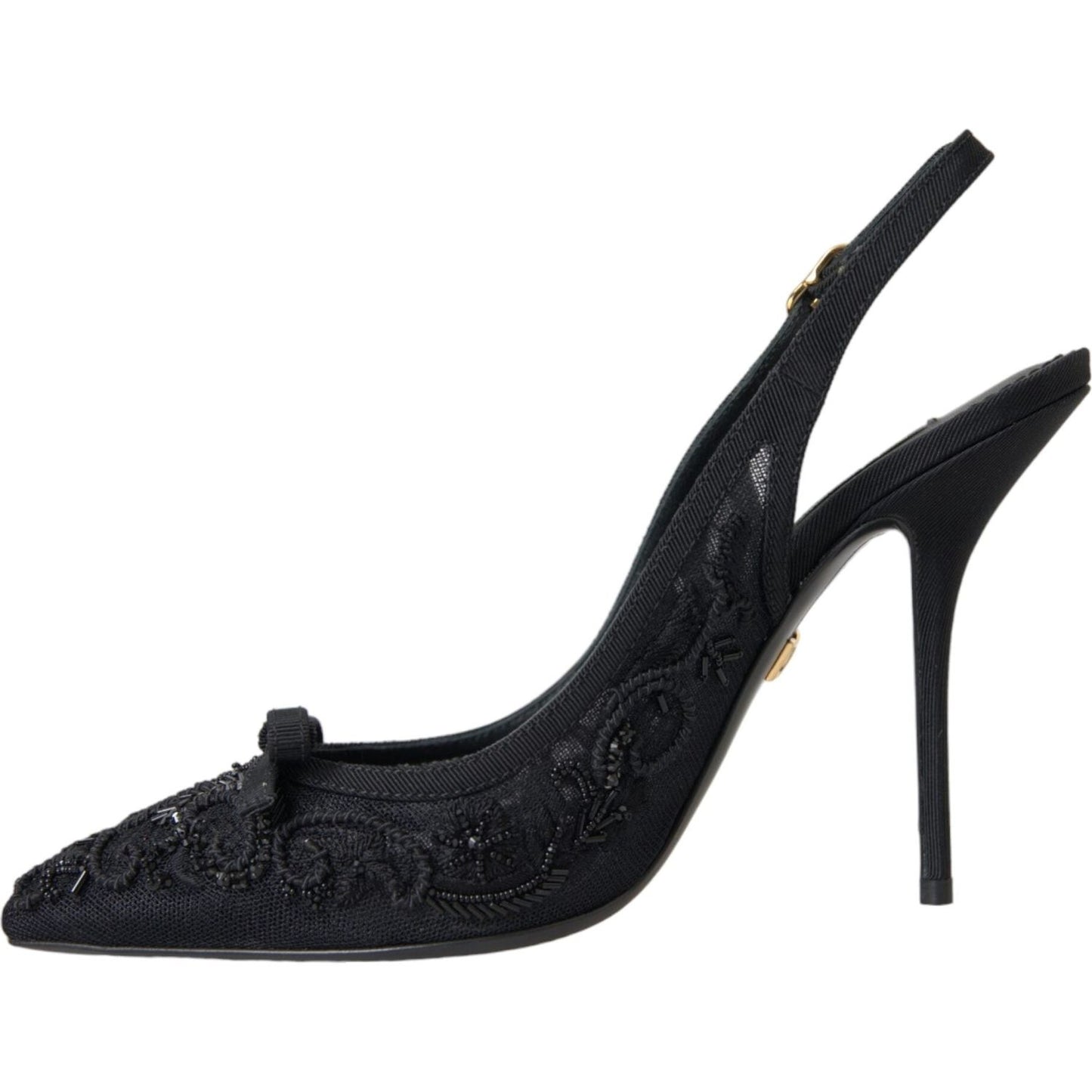 Dolce & Gabbana Black Tulle Ricamo Heels Slingbacks Shoes Dolce & Gabbana