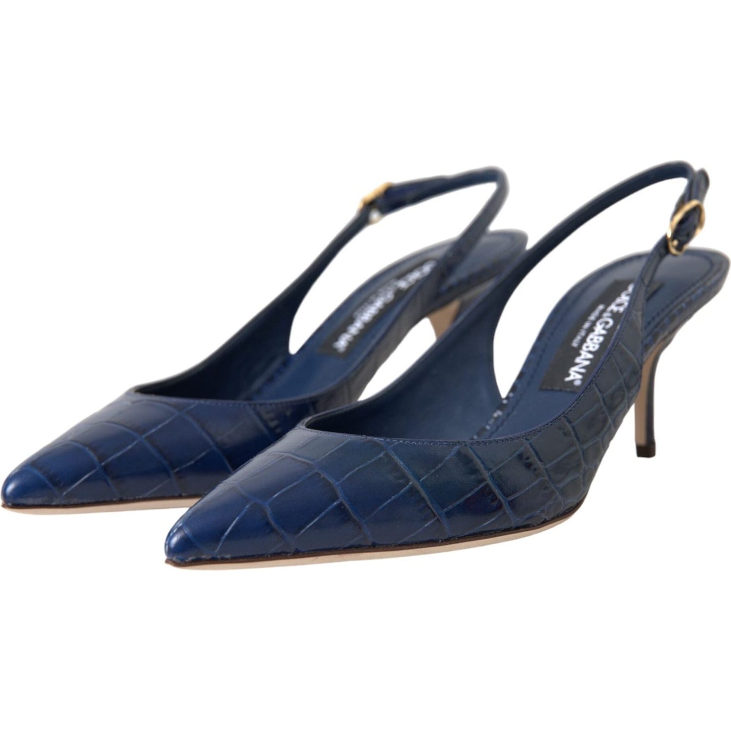 Dolce & Gabbana Dark Blue Croc Leather Slingbacks Shoes Dolce & Gabbana