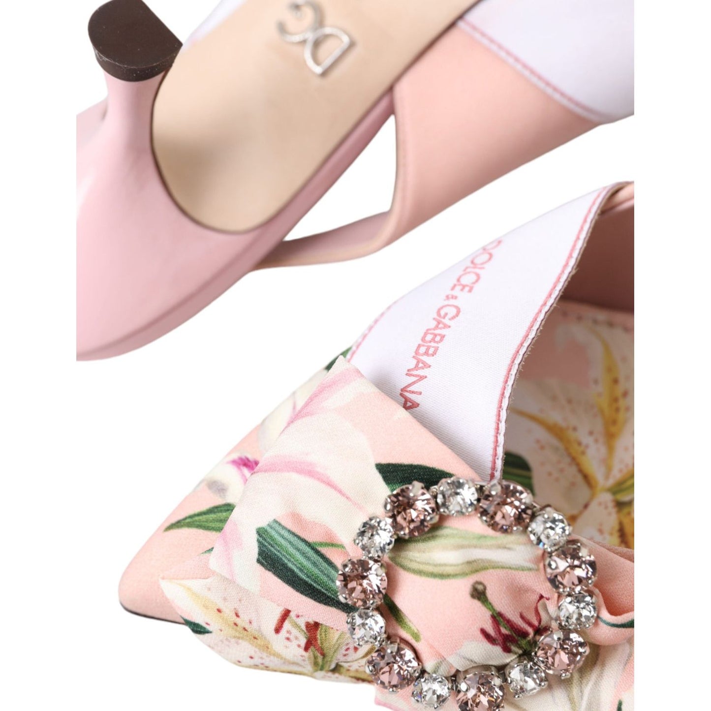 Dolce & Gabbana Pink Lily Crystal Cady Slingback Heel Shoes Dolce & Gabbana