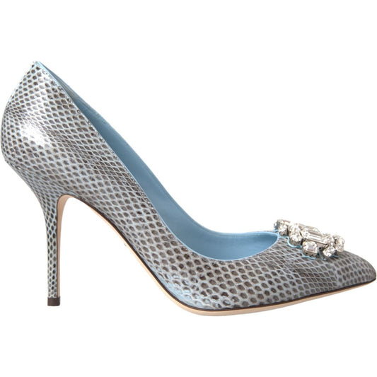 Dolce & Gabbana Light Blue Exotic Leather Crystal Bellucci Shoes Dolce & Gabbana