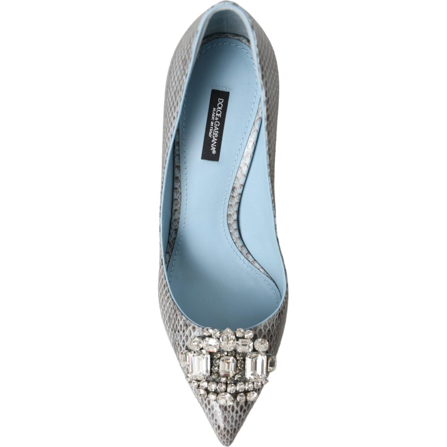 Dolce & Gabbana Light Blue Exotic Leather Crystal Bellucci Shoes Dolce & Gabbana