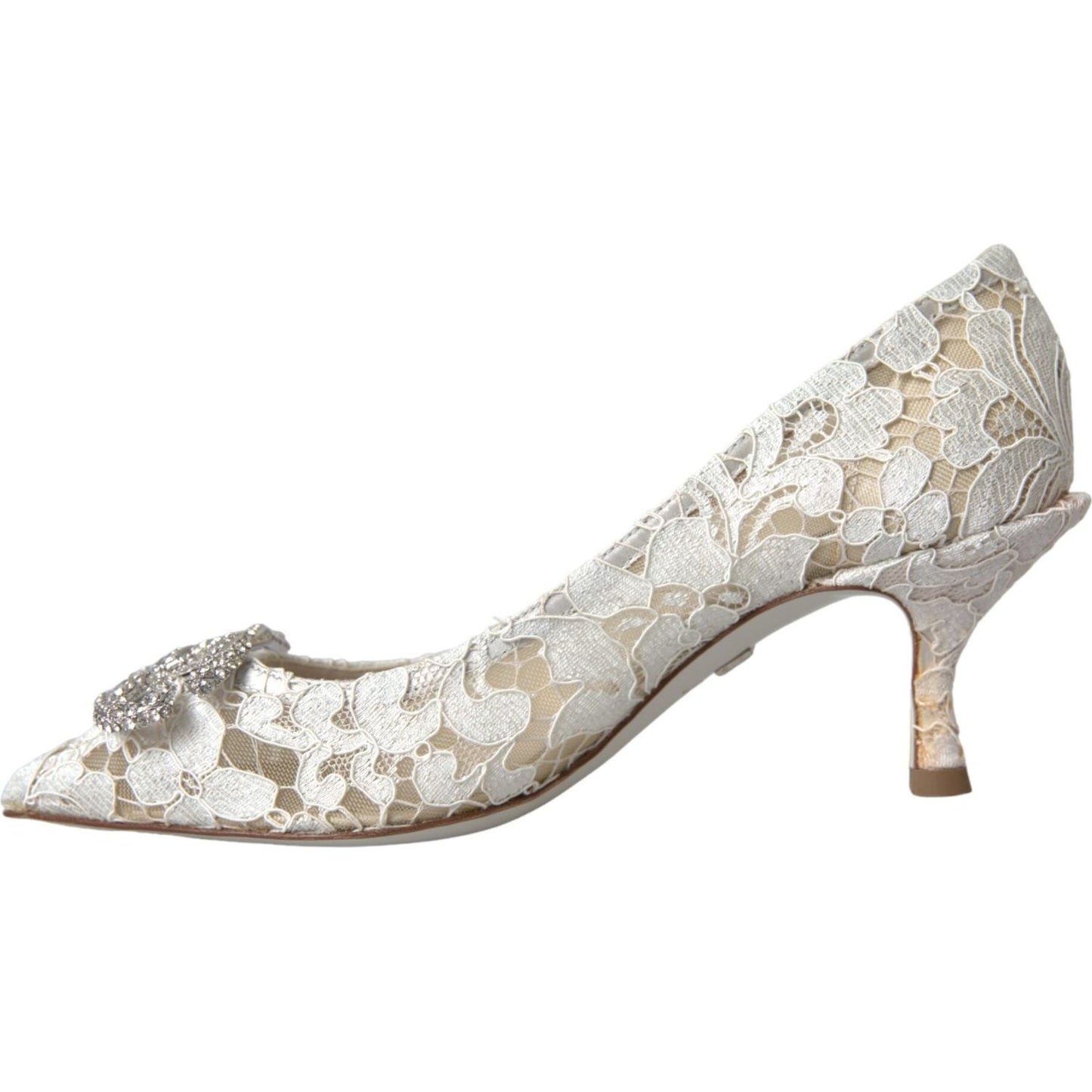 Dolce & Gabbana White Floral Lace DG Crystal Pumps Shoes Dolce & Gabbana