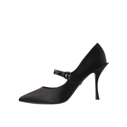 Dolce & Gabbana Black Mary Jane Crystal Heels Pumps Shoes