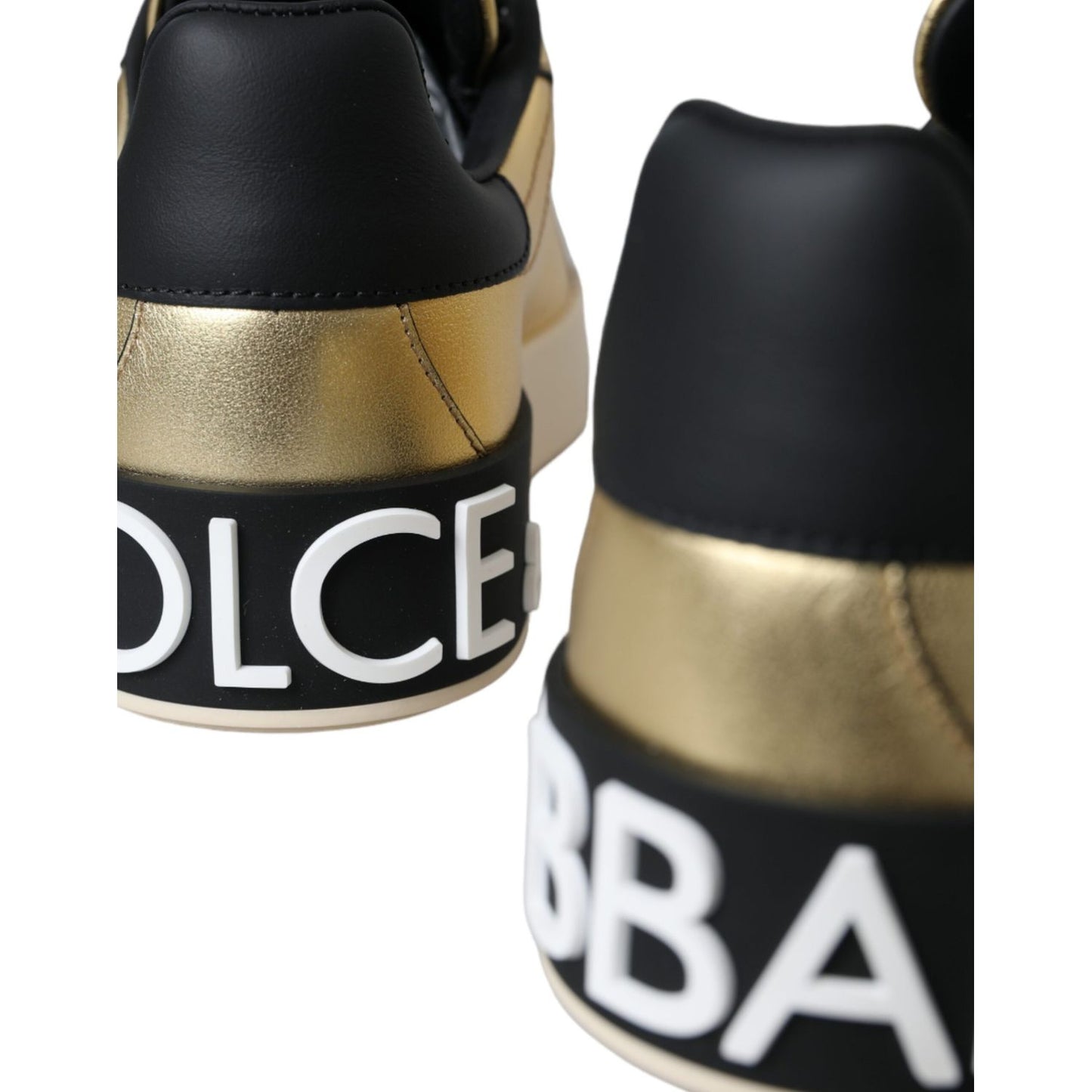 Dolce & Gabbana Gold Portofino Calf Leather Sneakers Women Shoes