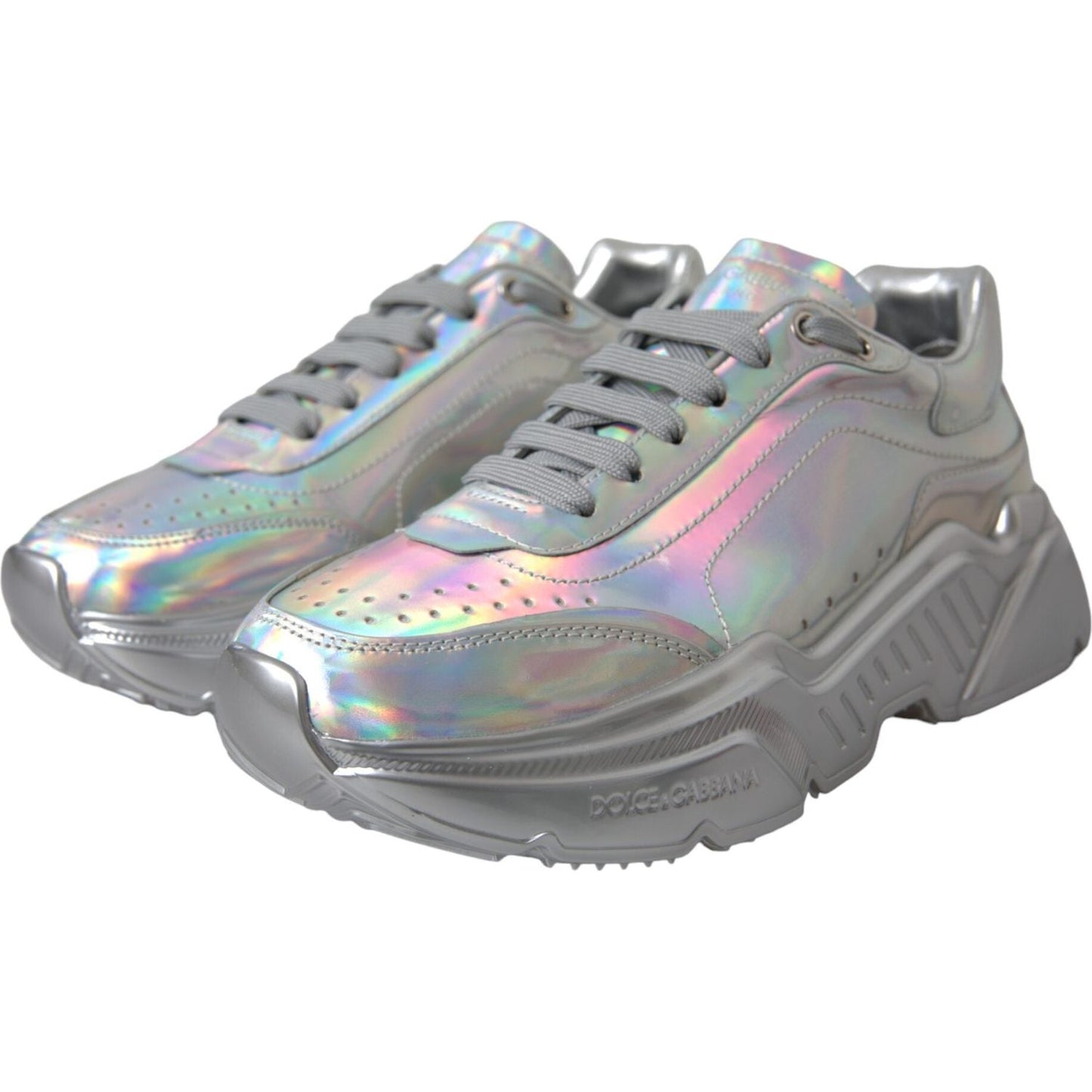 Dolce & Gabbana Silver Iridescent DAYMASTER Leather Sneakers Shoes Dolce & Gabbana