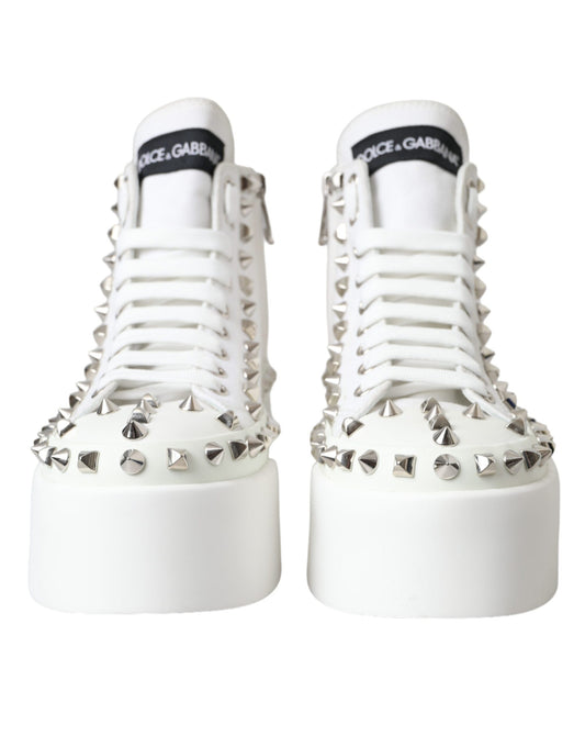 Dolce & Gabbana White Canvas Studded Sneakers Boots Shoes Dolce & Gabbana