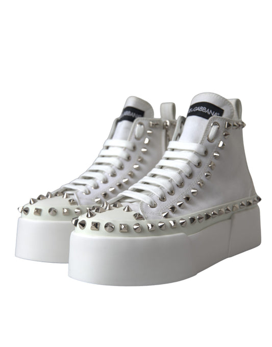 Dolce & Gabbana White Canvas Studded Sneakers Boots Shoes Dolce & Gabbana