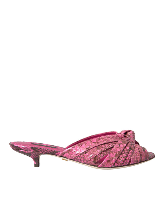 Dolce & Gabbana Pink Exotic Leather Kitten Heels Slides Shoes Dolce & Gabbana