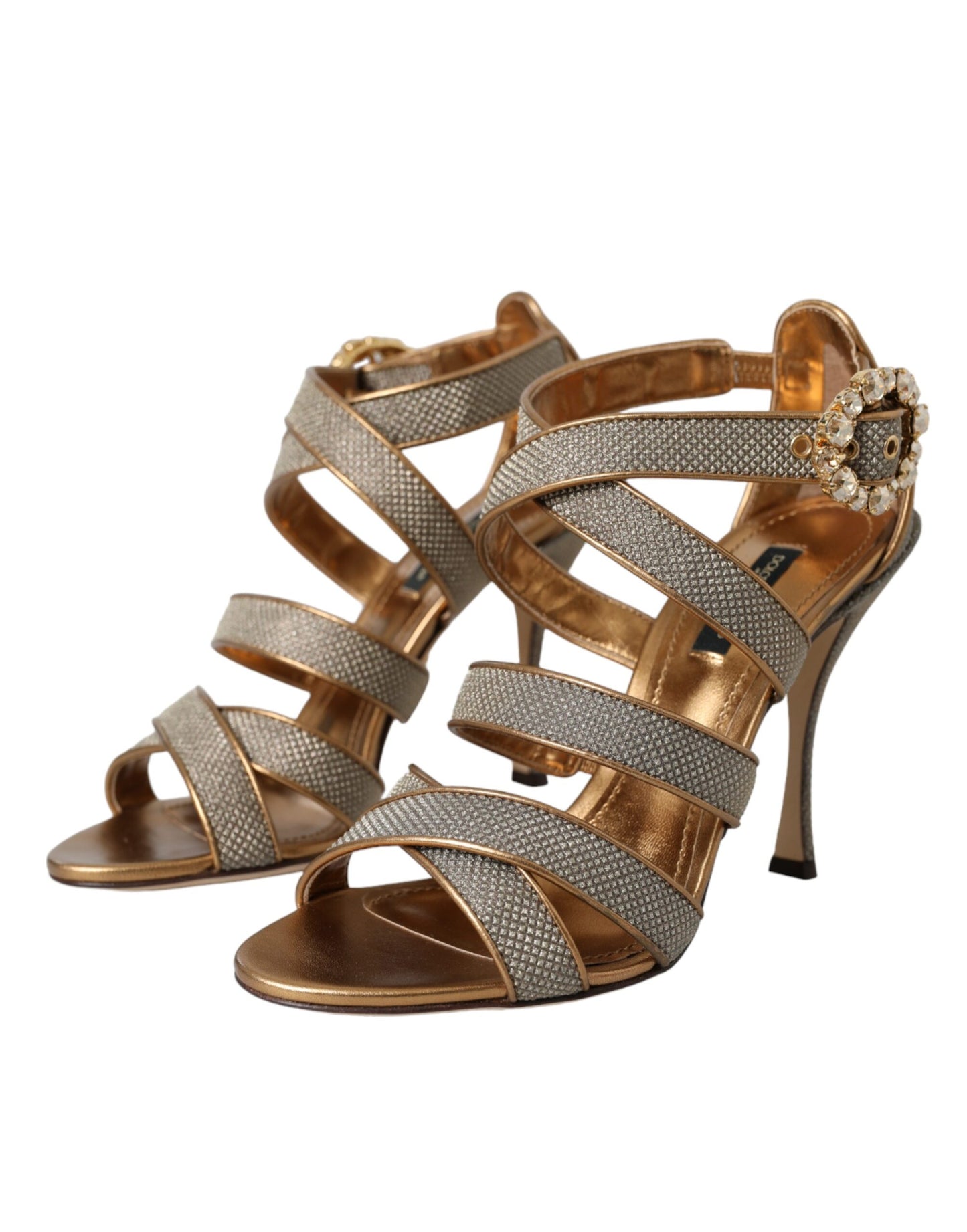 Dolce & Gabbana Bronze Crystal Strap Heels Sandals Shoes Dolce & Gabbana