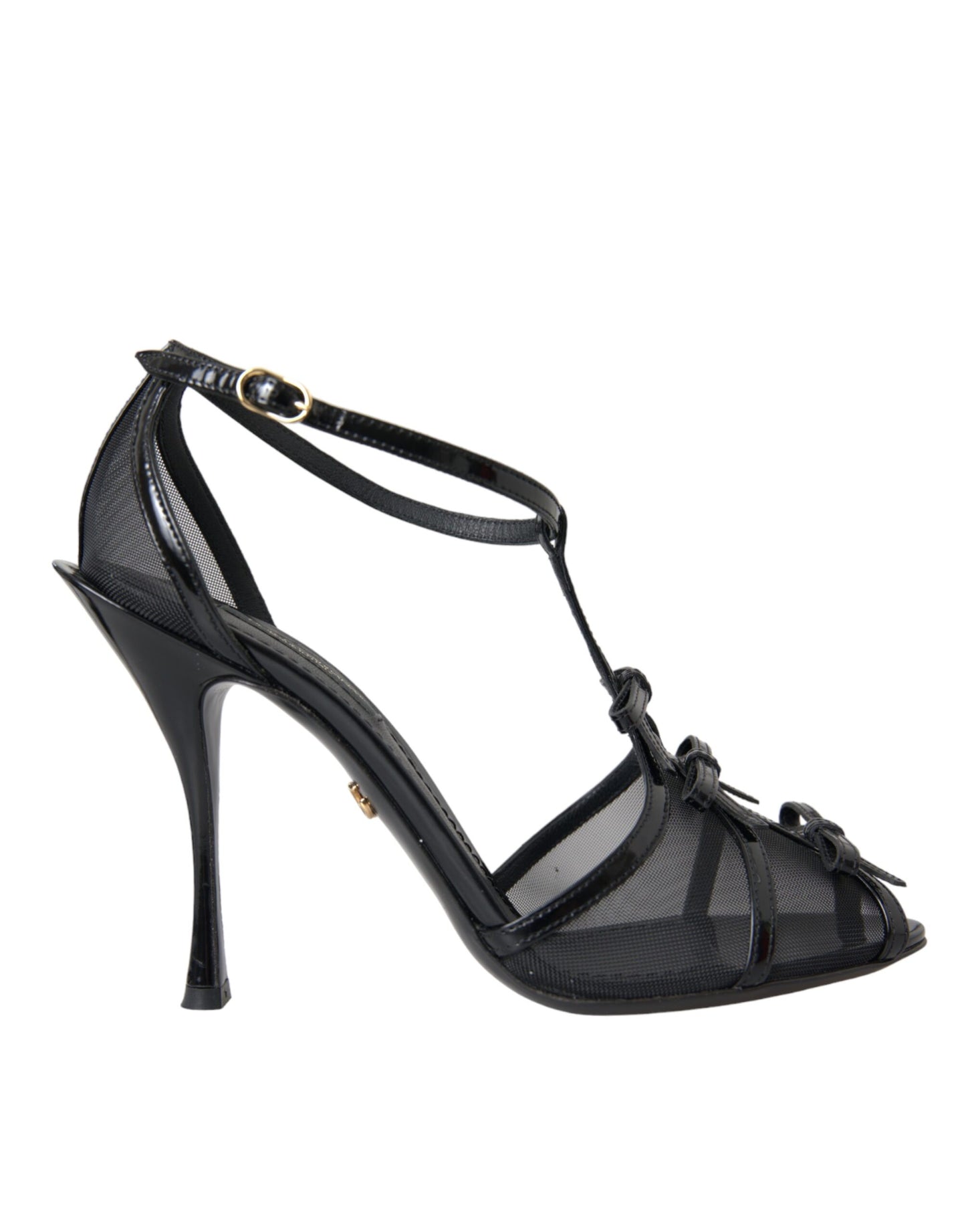 Dolce & Gabbana Black Mesh T-strap Heels Sandals Shoes Dolce & Gabbana