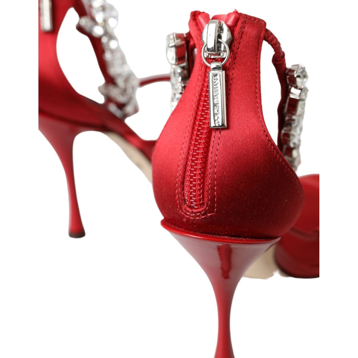 Dolce & Gabbana Red Keira Satin Crystals Sandals Heels Shoes Dolce & Gabbana