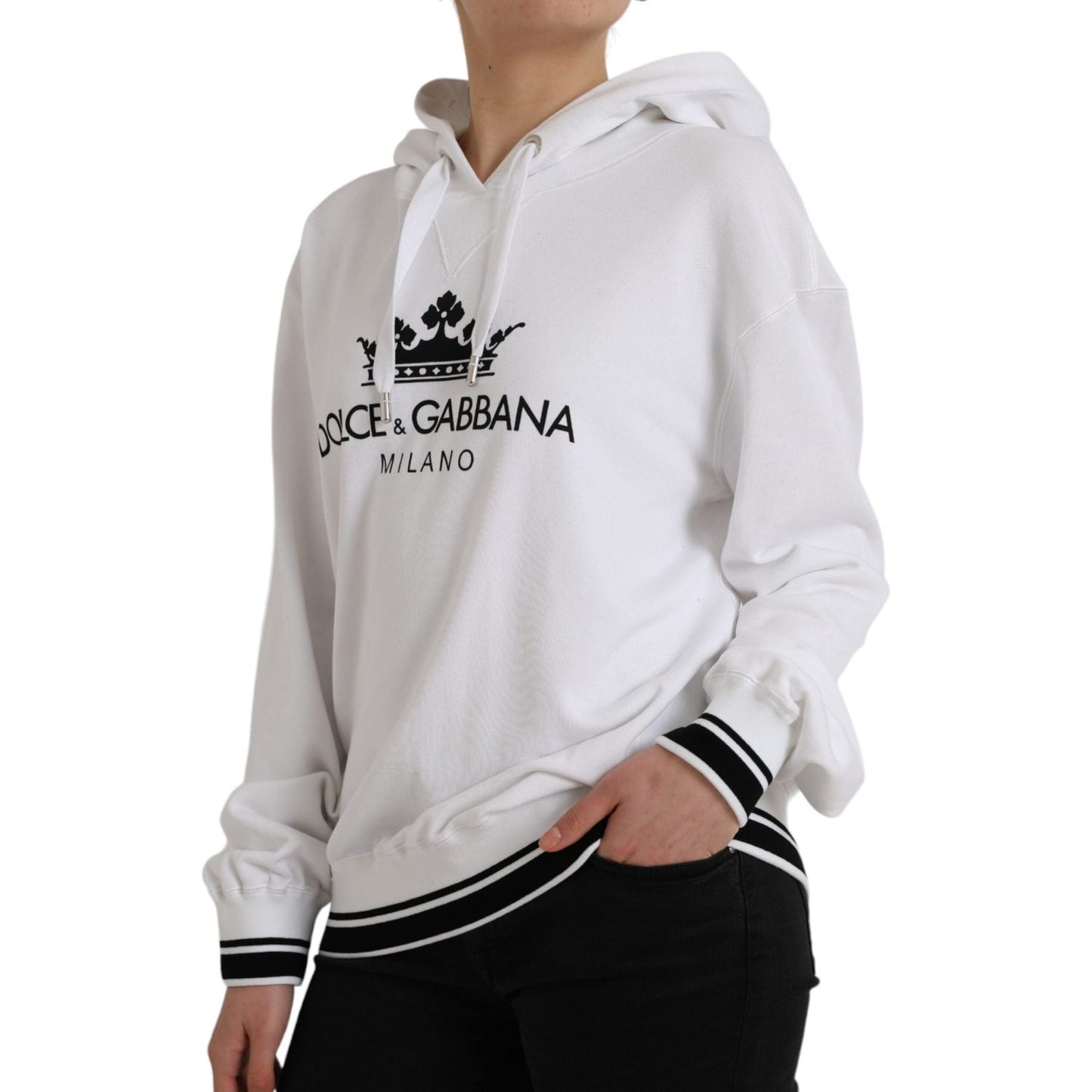 Dolce & Gabbana White Cotton Logo Hoodie Pullover Sweater Dolce & Gabbana