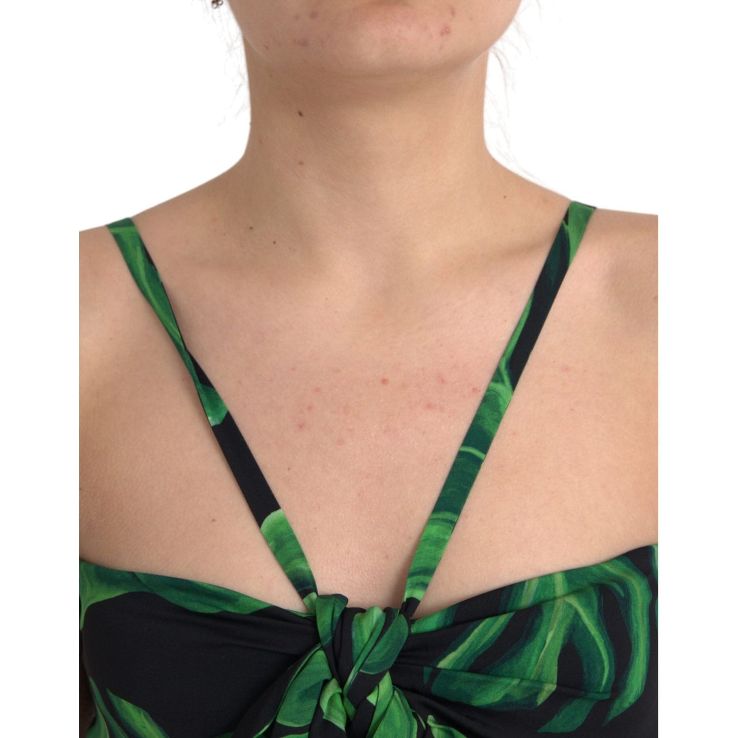 Dolce & Gabbana Black Green Leaf Silk Halter Cropped Top Dolce & Gabbana