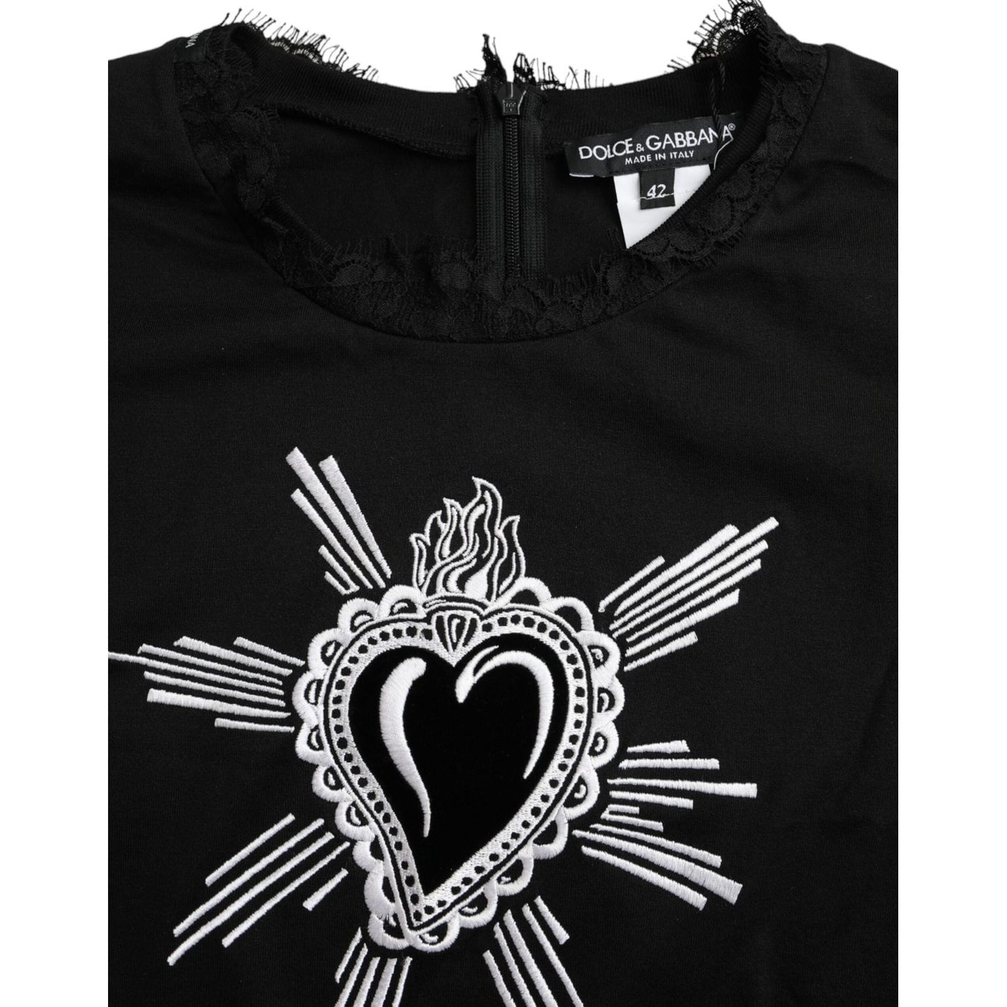 Dolce & Gabbana Black Sacred Heart Print Cotton Lace T-shirt Dolce & Gabbana