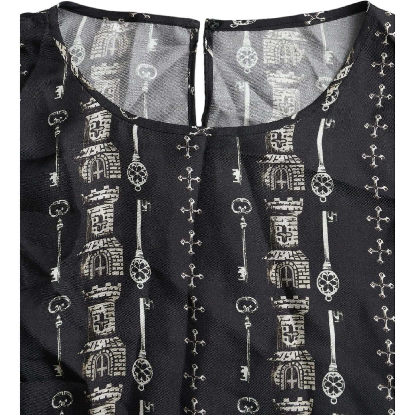 Dolce & Gabbana Black Key Castle Print Silk Blouse T-shirt Dolce & Gabbana