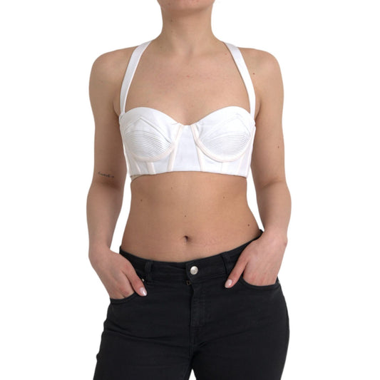 Versace White Viscose Bustier Sleeveless Cropped Top