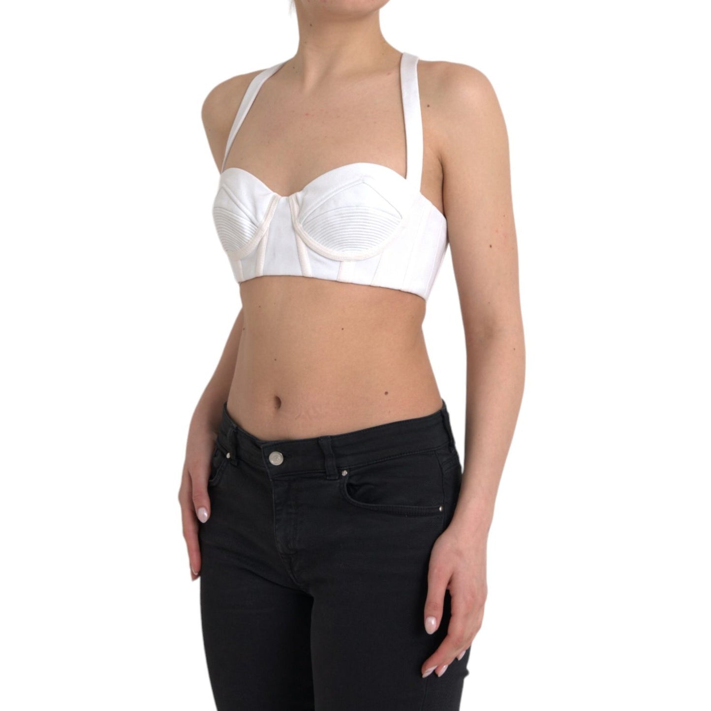 Versace White Viscose Bustier Sleeveless Cropped Top