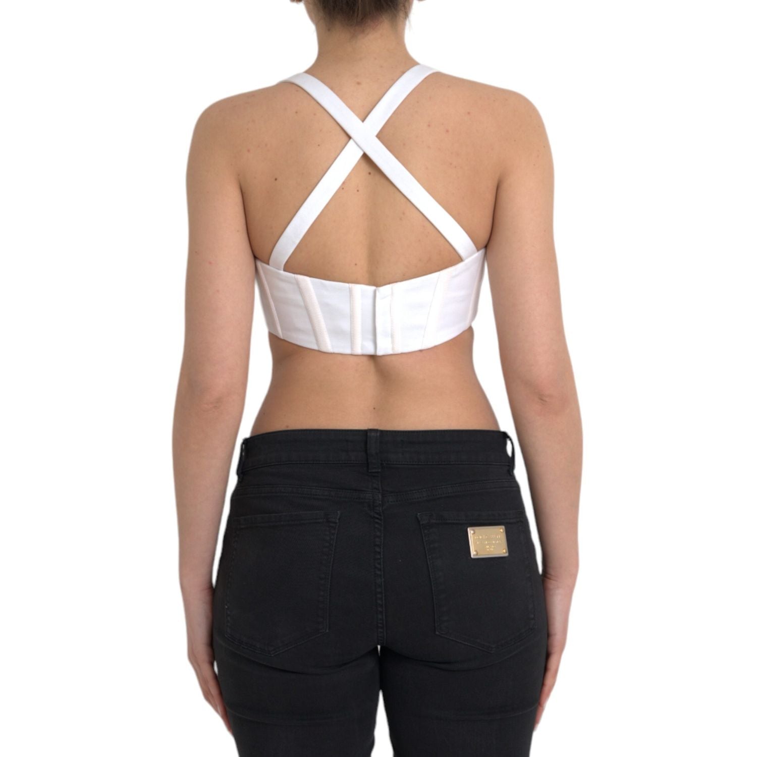 Versace White Viscose Bustier Sleeveless Cropped Top