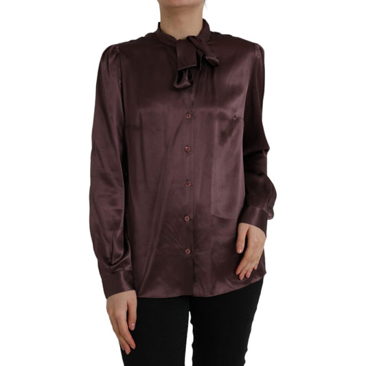 Dolce & Gabbana Brown Ascot Collar Long Sleeve Top Blouse Dolce & Gabbana